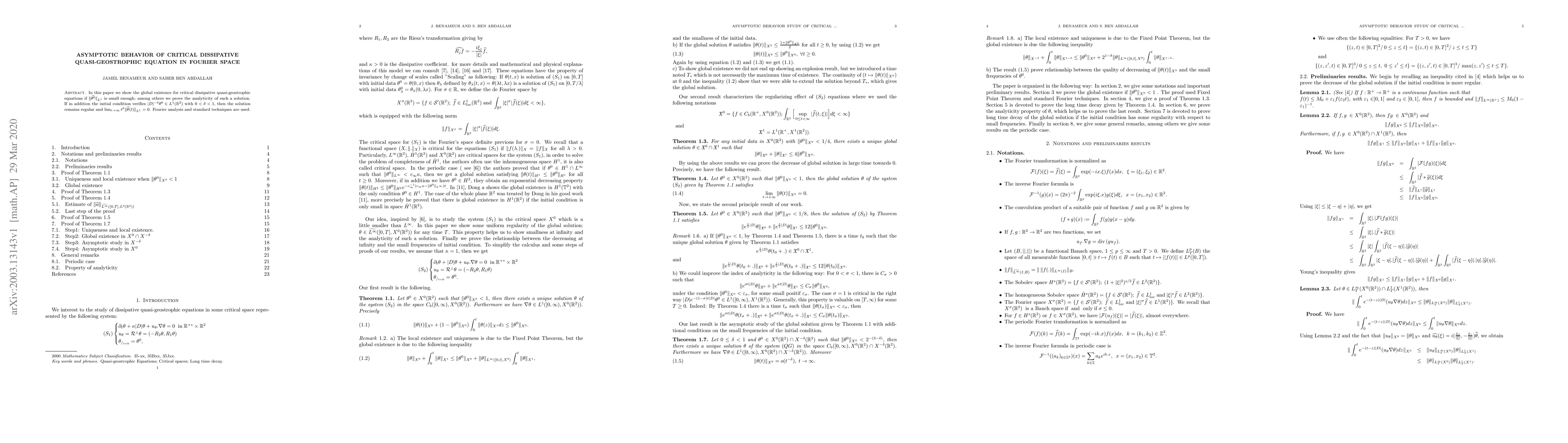 Thumbnail for Asymptotic behavior of critical dissipative quasi-geostrophic equation
  in Fourier space