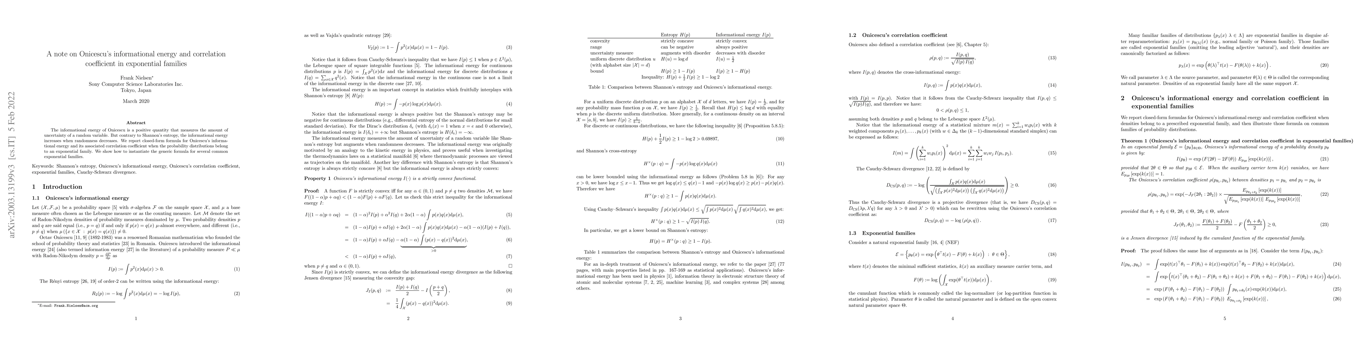 Thumbnail for A note on Onicescu's informational energy and correlation coefficient in
  exponential families