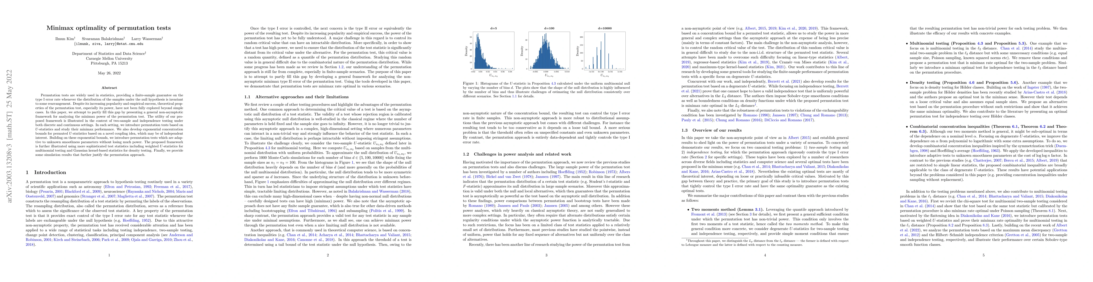 Thumbnail for Minimax optimality of permutation tests