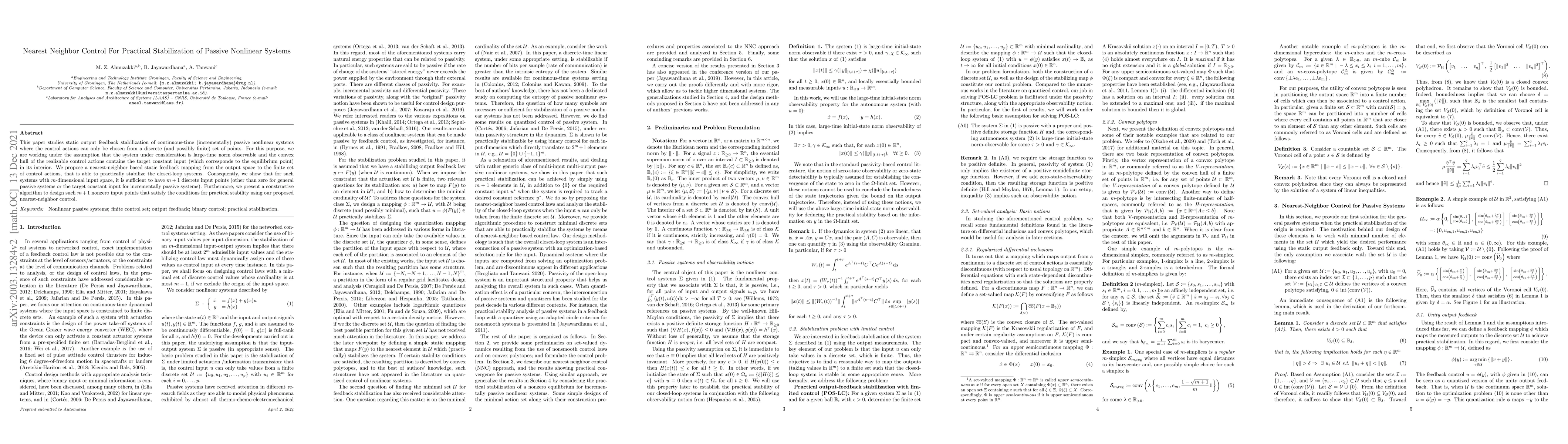 Thumbnail for Nearest Neighbor Control For Practical Stabilization of Passive
  Nonlinear Systems