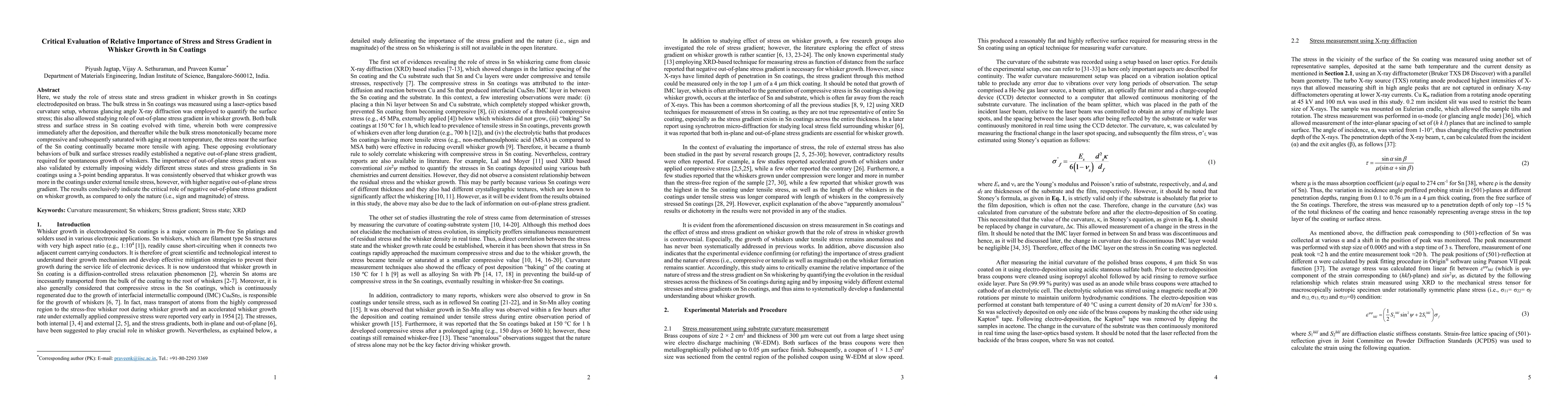 Thumbnail for Critical Evaluation of Relative Importance of Stress and Stress Gradient
  in Whisker Growth in Tin Coatings