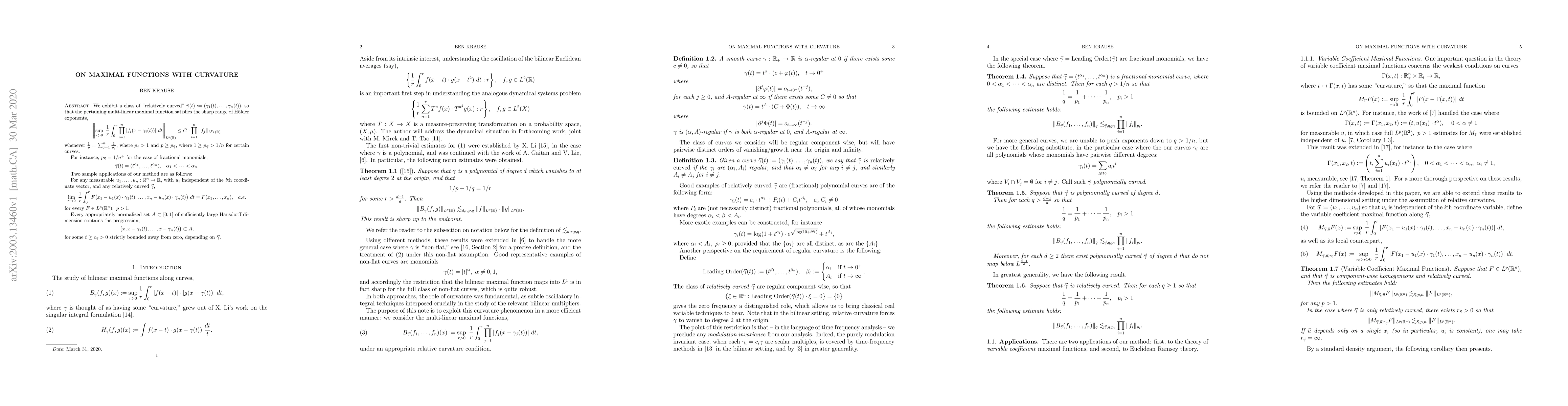 Thumbnail for On Maximal Functions With Curvature
