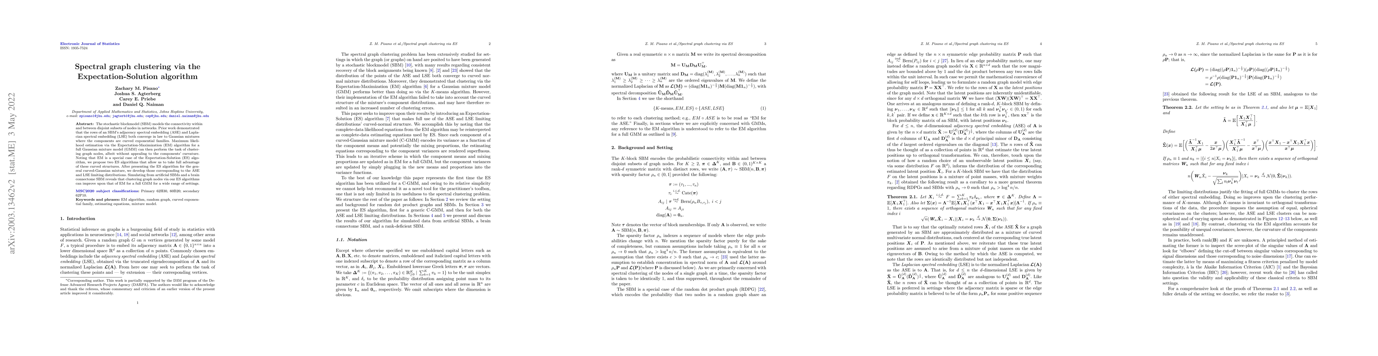 Thumbnail for Spectral graph clustering via the Expectation-Solution algorithm