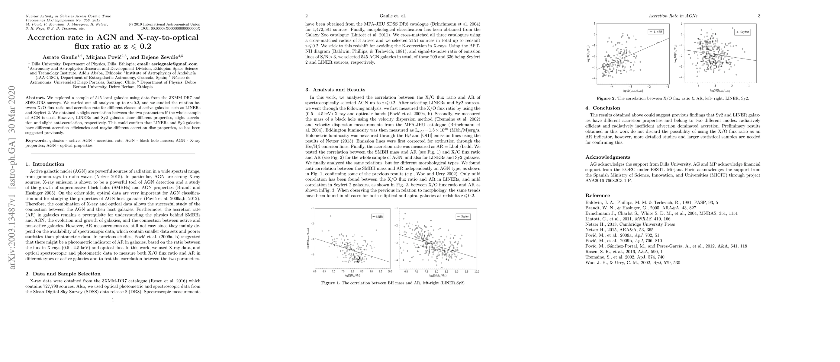 Thumbnail for Accretion rate in AGN and X-ray-to-optical flux ratio at z $\le$ 0.2