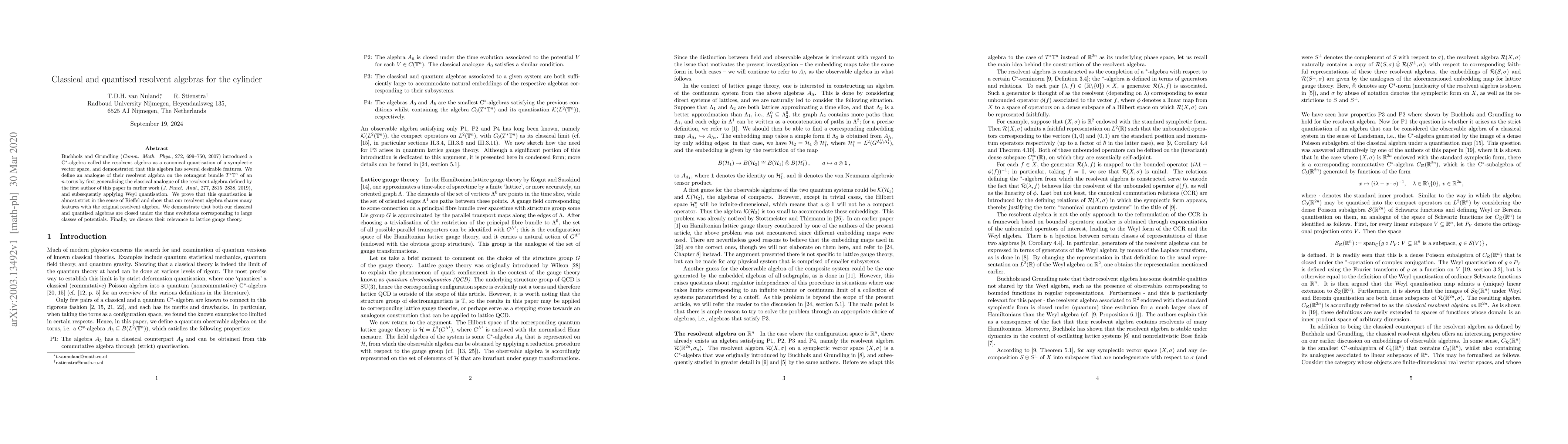 Thumbnail for Classical and quantised resolvent algebras for the cylinder