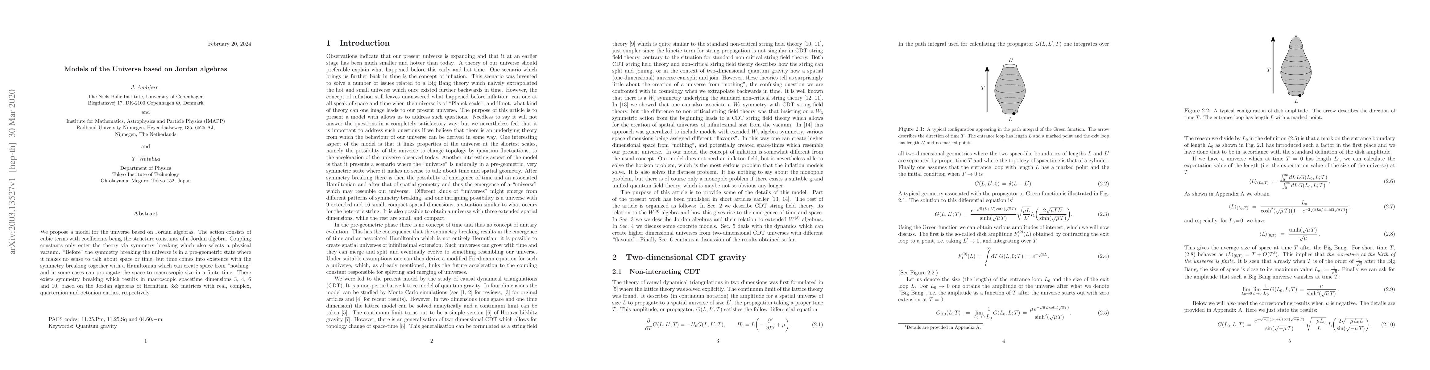 Thumbnail for Models of the Universe based on Jordan algebras