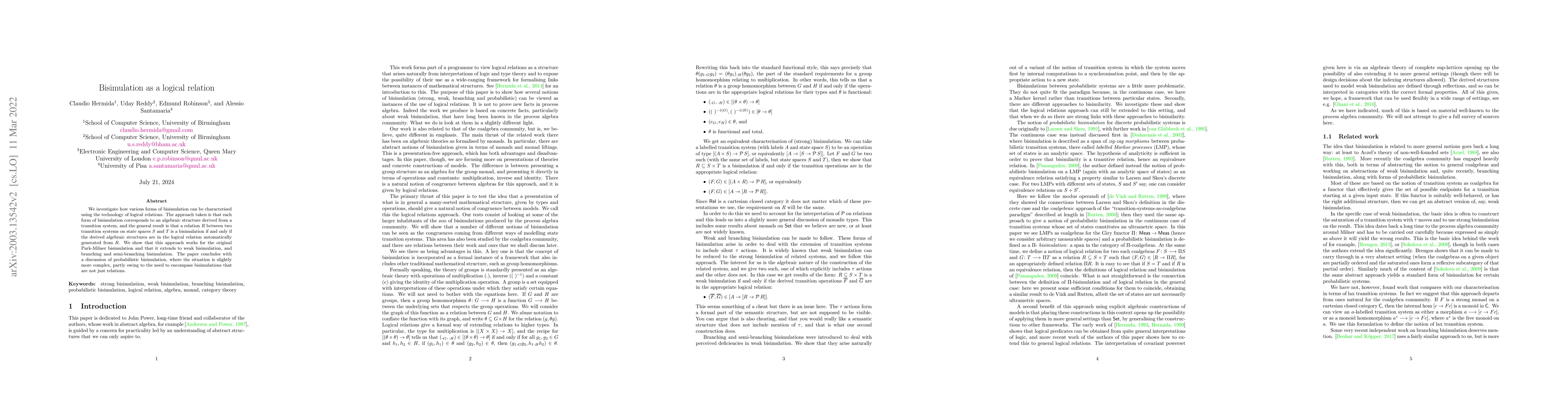 Thumbnail for Bisimulation as a Logical Relation