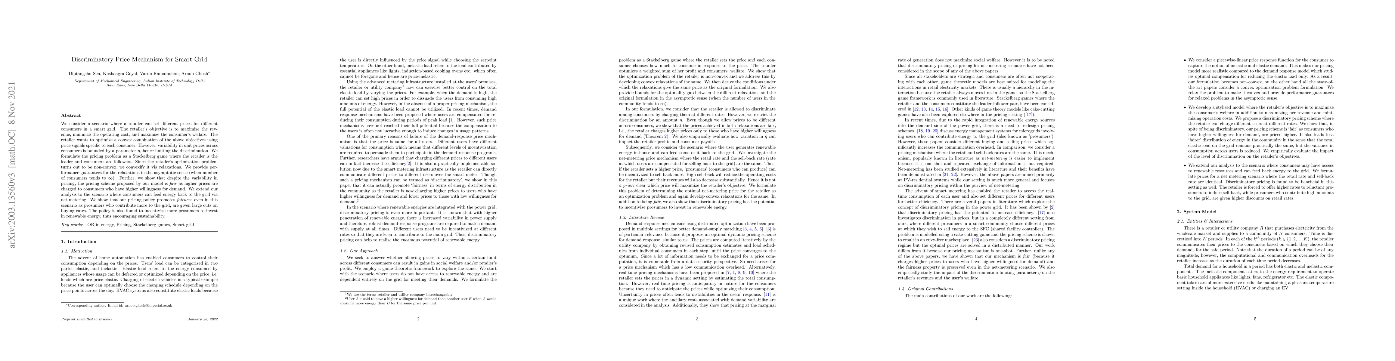 Thumbnail for Discriminatory Price Mechanism for Smart Grid