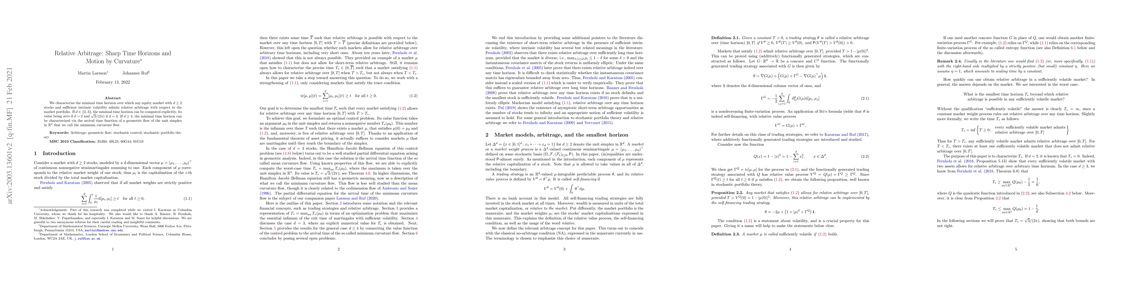 Thumbnail for Relative Arbitrage: Sharp Time Horizons and Motion by Curvature