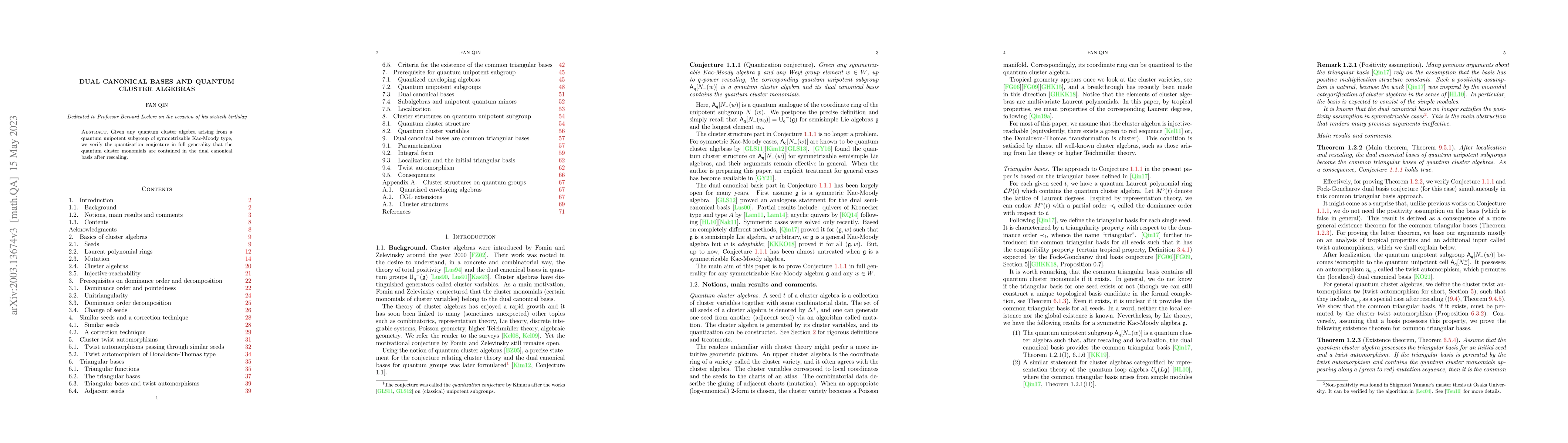 Thumbnail for Dual canonical bases and quantum cluster algebras