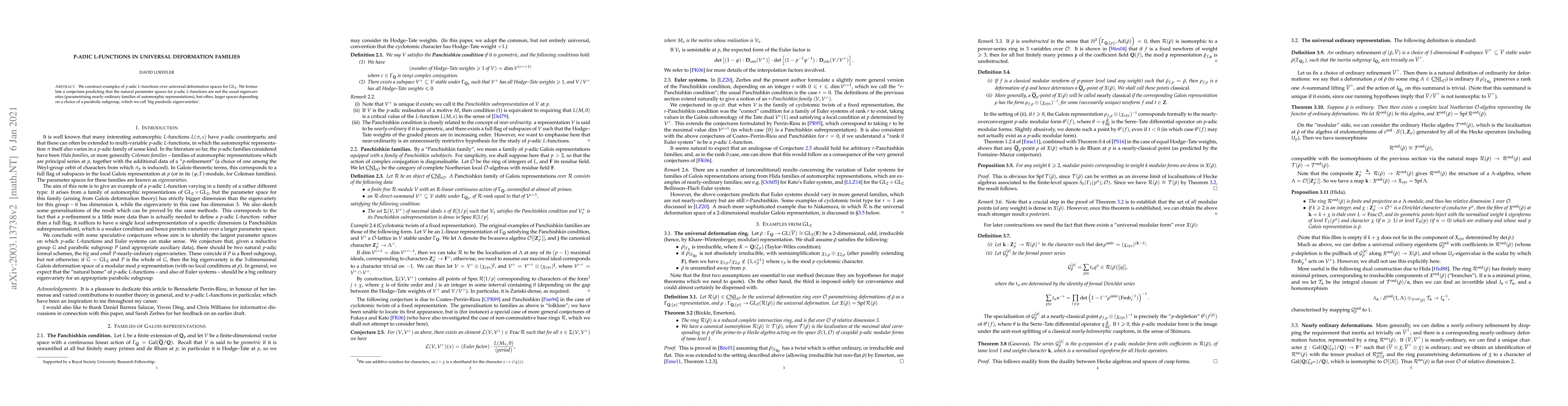 Thumbnail for P-adic L-functions in universal deformation families