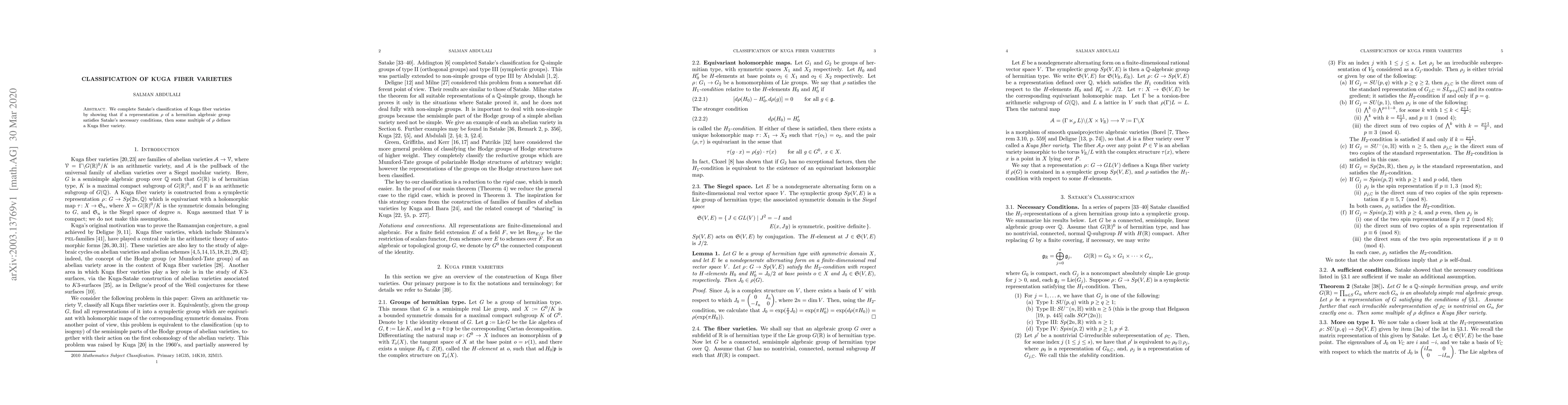 Thumbnail for Classification of Kuga fiber varieties