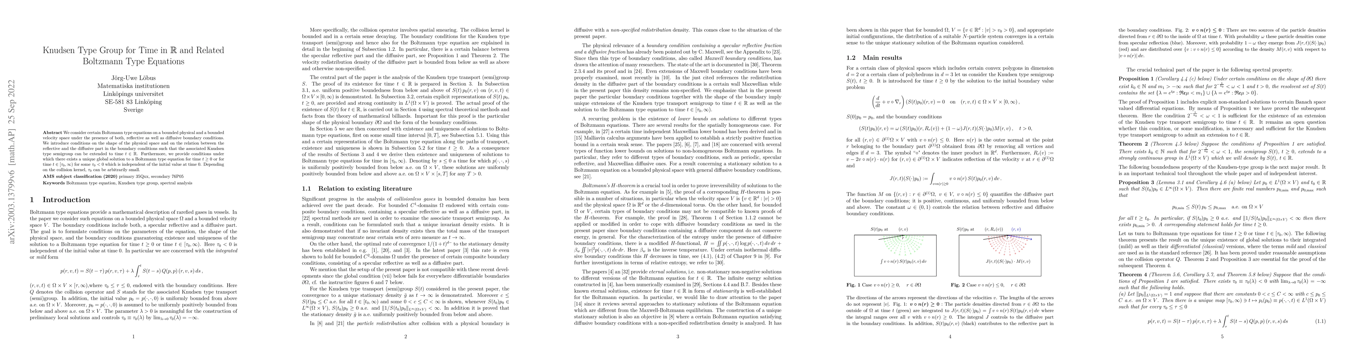 Thumbnail for Knudsen Type Group for Time in $\mathbb{R}$ and Related Boltzmann Type
  Equations