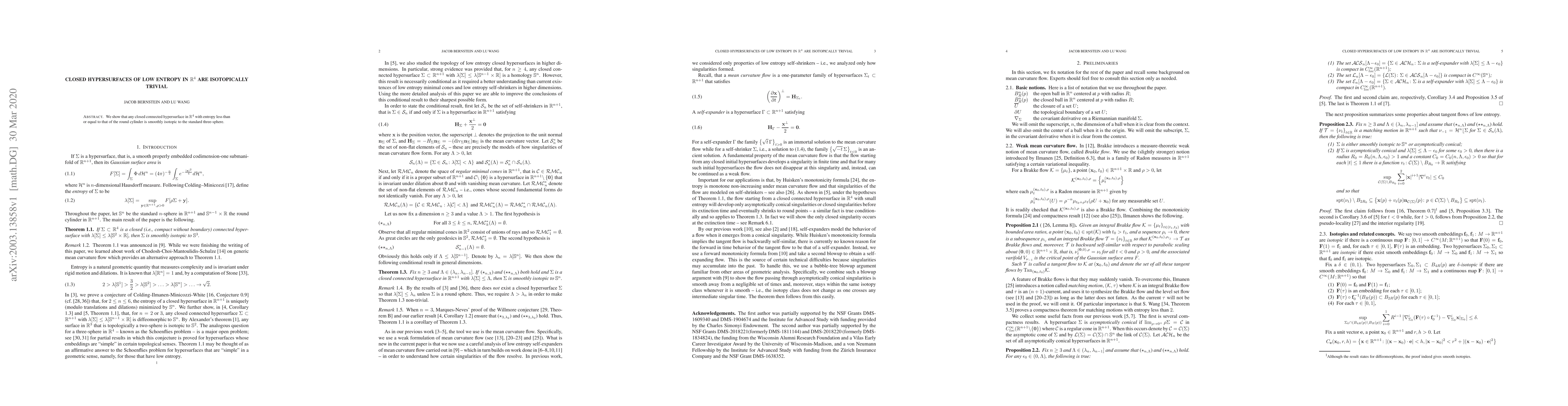 Thumbnail for Closed hypersurfaces of low entropy in $\mathbb{R}^4$ are isotopically
  trivial