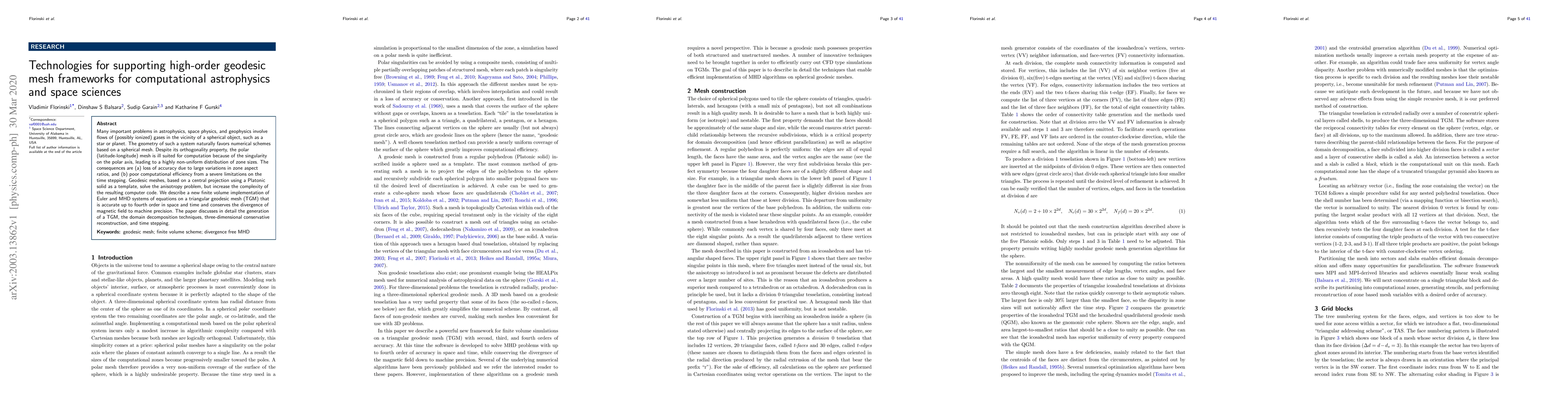 Thumbnail for Technologies for supporting high-order geodesic mesh frameworks for
  computational astrophysics and space sciences