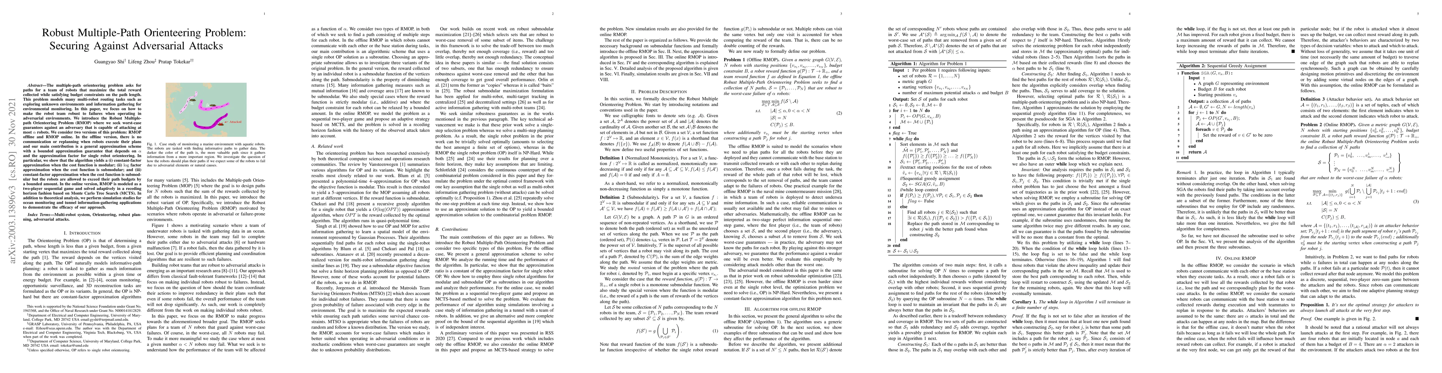 Thumbnail for Robust Multiple-Path Orienteering Problem: Securing Against Adversarial
  Attacks