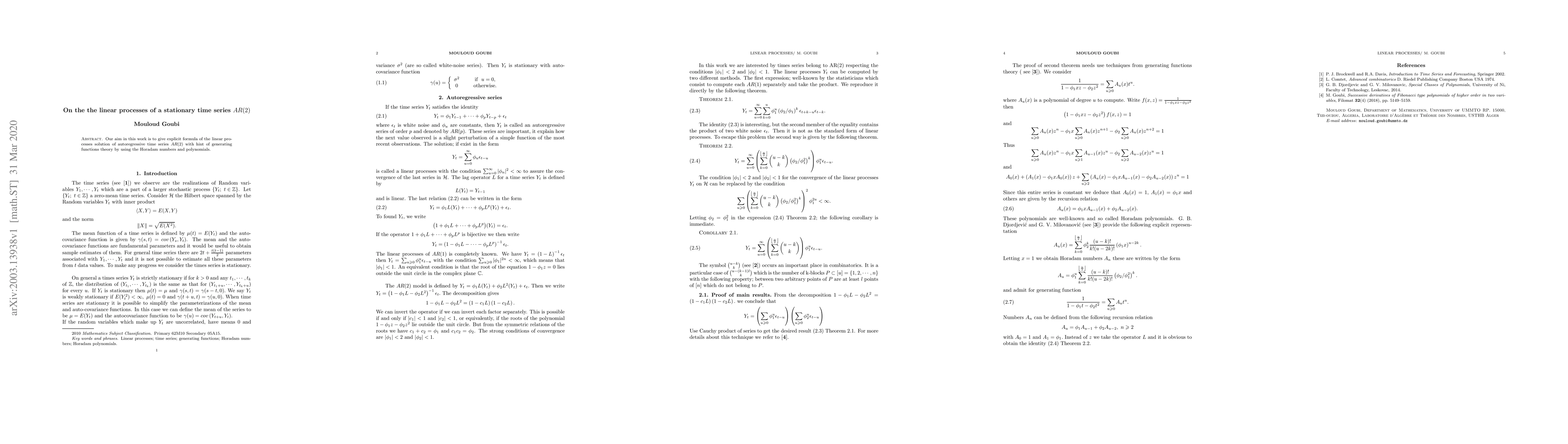 Thumbnail for On the the linear processes of a stationary time series AR(2)