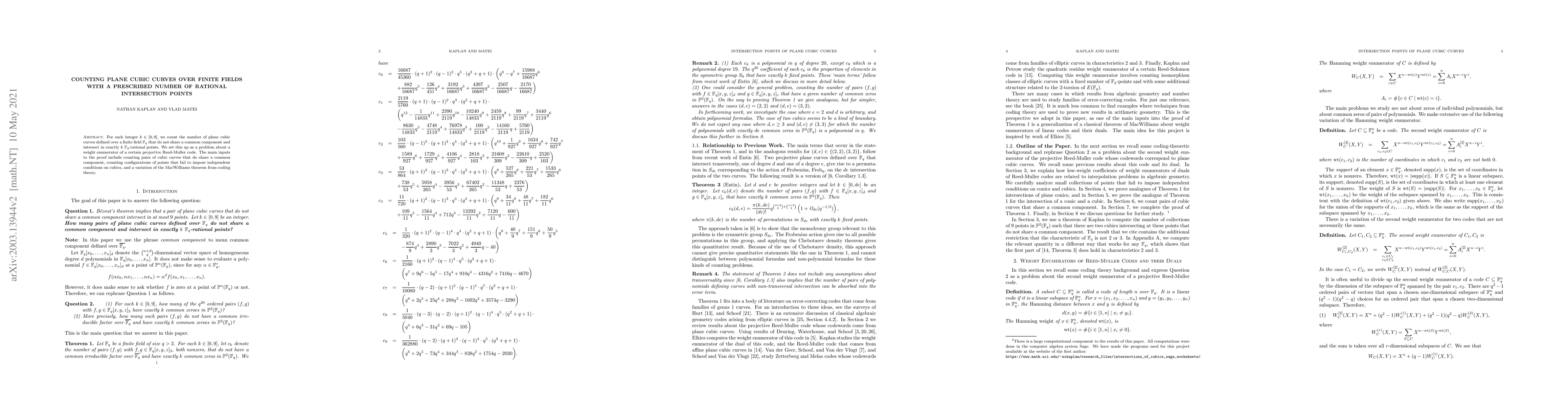 Thumbnail for Counting Plane Cubic Curves over Finite Fields with a Prescribed Number
  of Rational Intersection Points