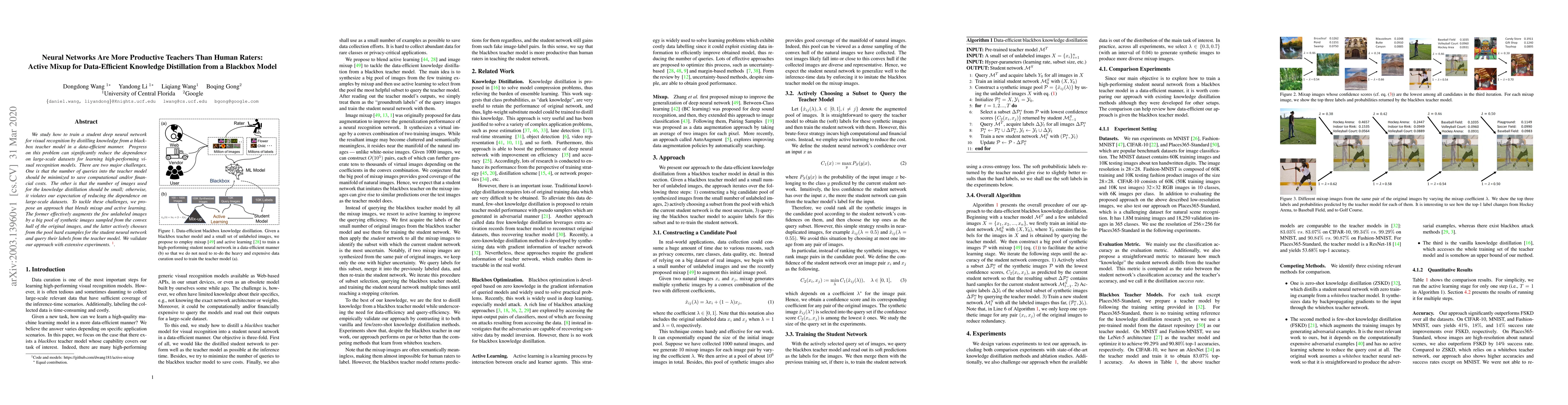 Thumbnail for Neural Networks Are More Productive Teachers Than Human Raters: Active
  Mixup for Data-Efficient Knowledge Distillation from a Blackbox Model