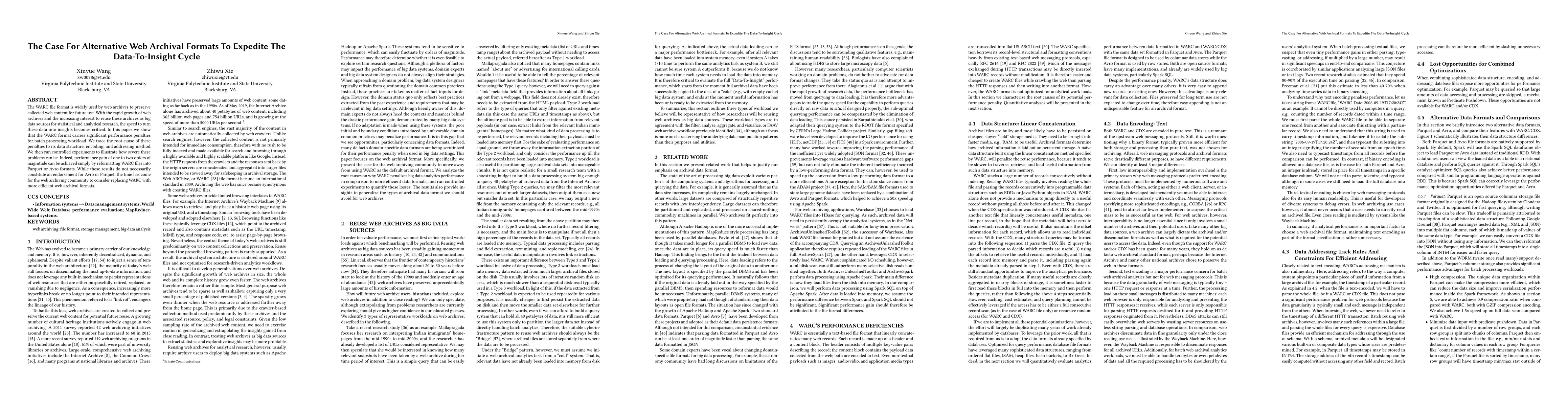 Thumbnail for The Case For Alternative Web Archival Formats To Expedite The
  Data-To-Insight Cycle