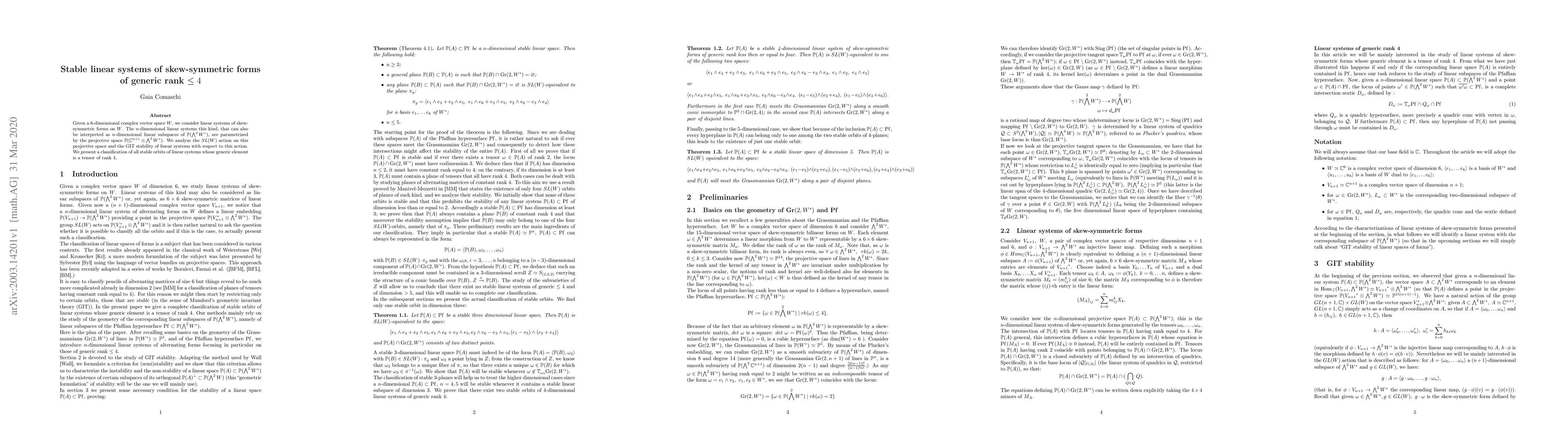 Thumbnail for Stable linear systems of skew-symmetric forms of generic rank less than
  or equal to 4