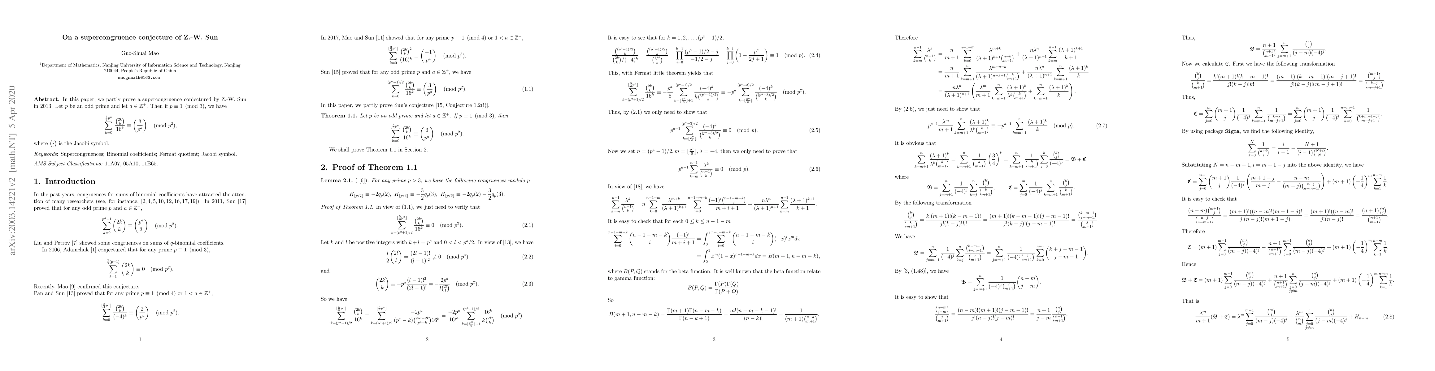 Thumbnail for On a supercongruence conjecture of Z.-W. Sun