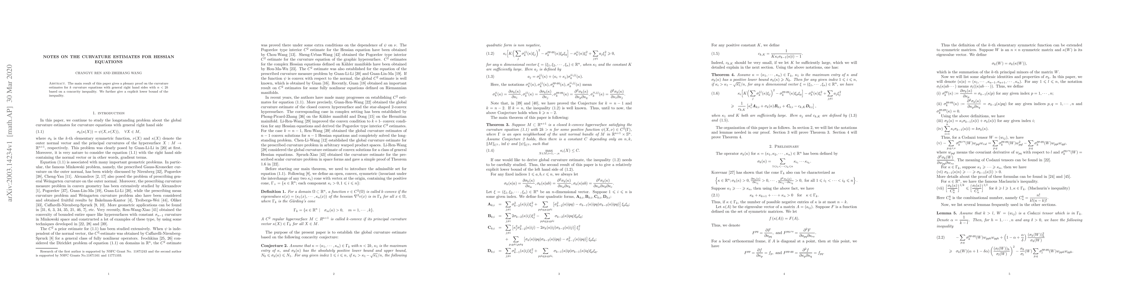 Thumbnail for Notes on the curvature estimates for Hessian equations