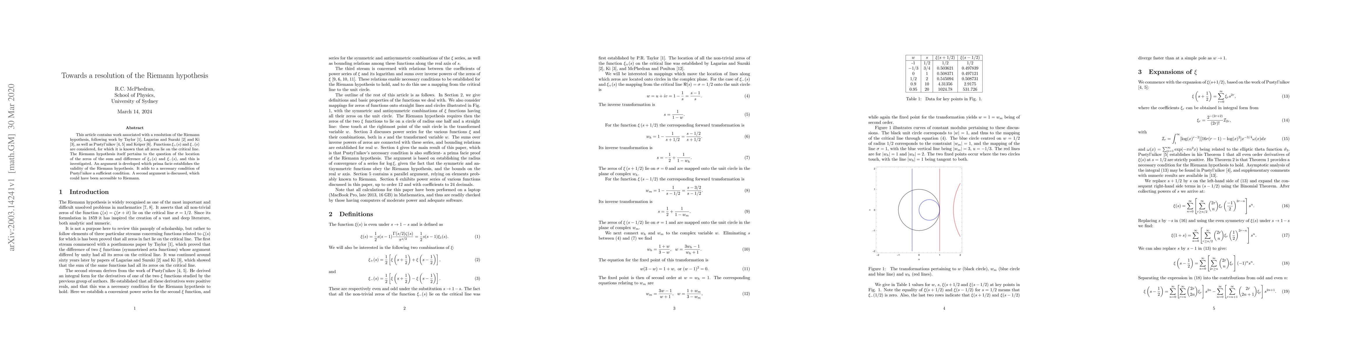 Thumbnail for Towards a resolution of the Riemann hypothesis