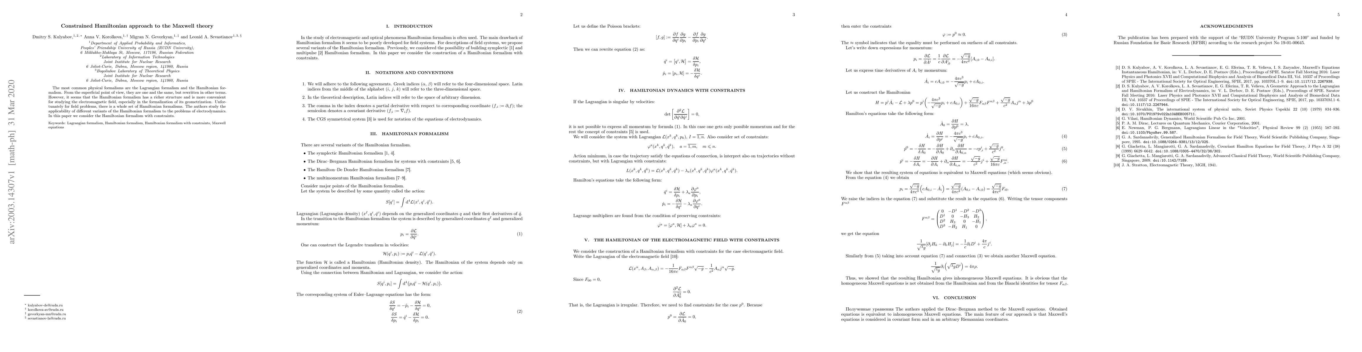 Thumbnail for Constrained Hamiltonian approach to the Maxwell theory