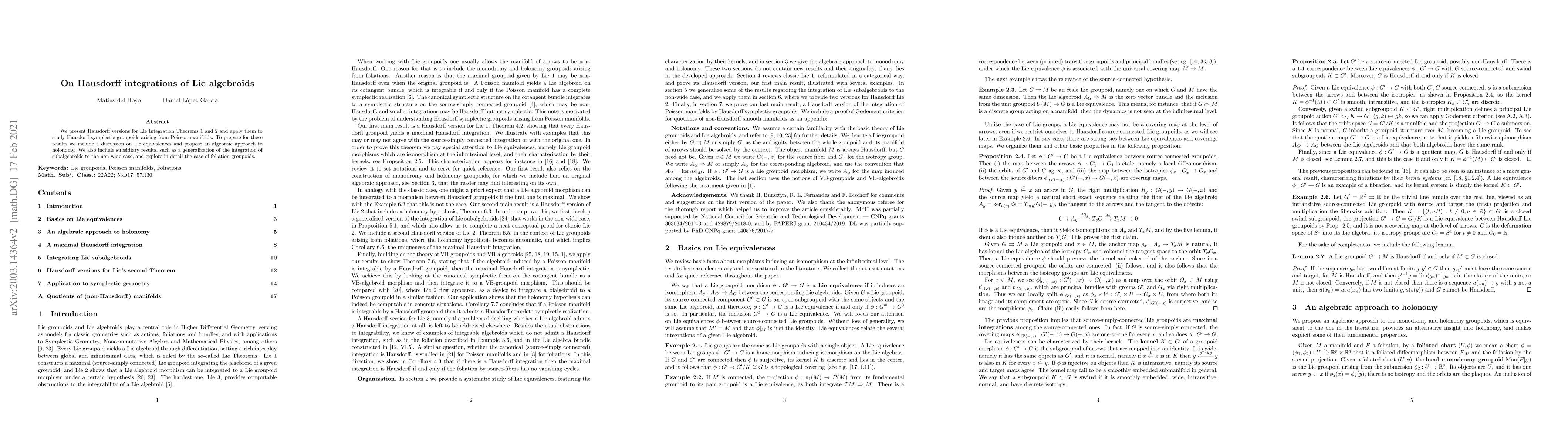 Thumbnail for On Hausdorff integrations of Lie algebroids