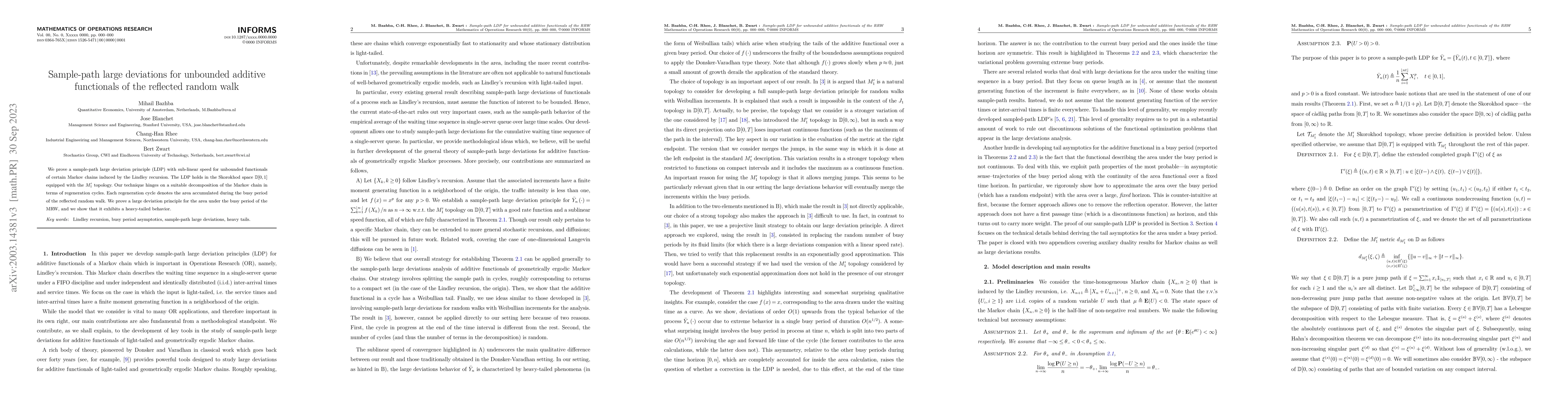 Thumbnail for Sample-path large deviations for unbounded additive functionals of the
  reflected random walk