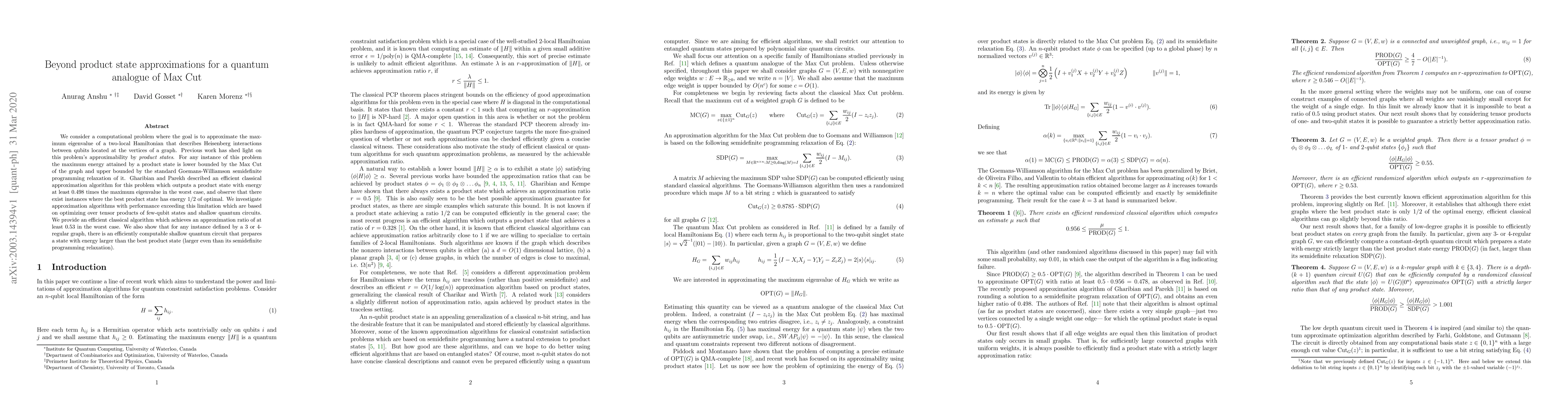 Thumbnail for Beyond product state approximations for a quantum analogue of Max Cut