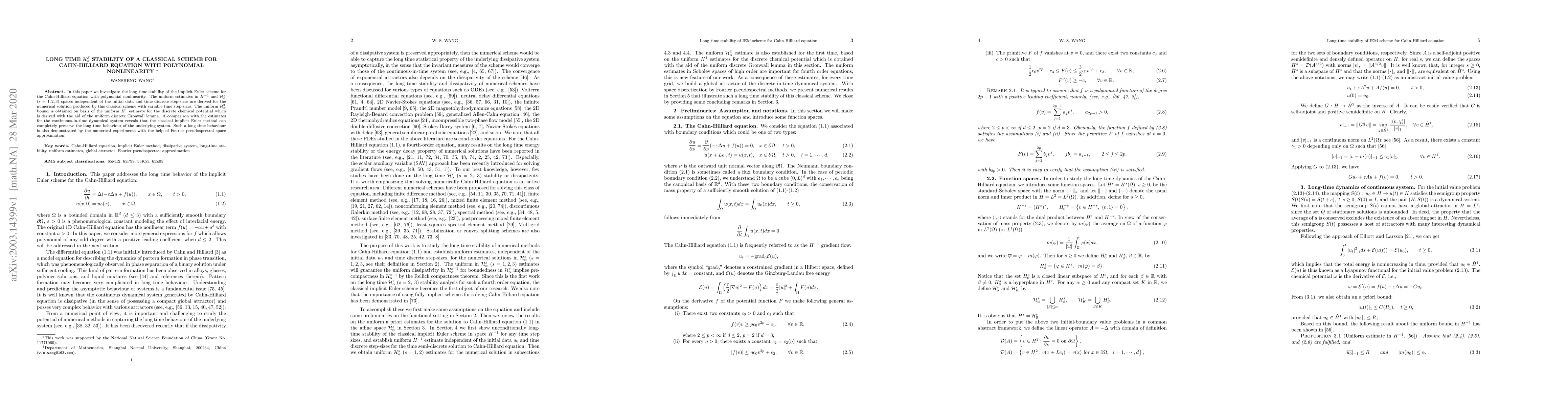 Thumbnail for Long time $\mathcal H^s_{\alpha}$ stability of a classical scheme for
  Cahn-Hilliard equation with polynomial nonlinearity