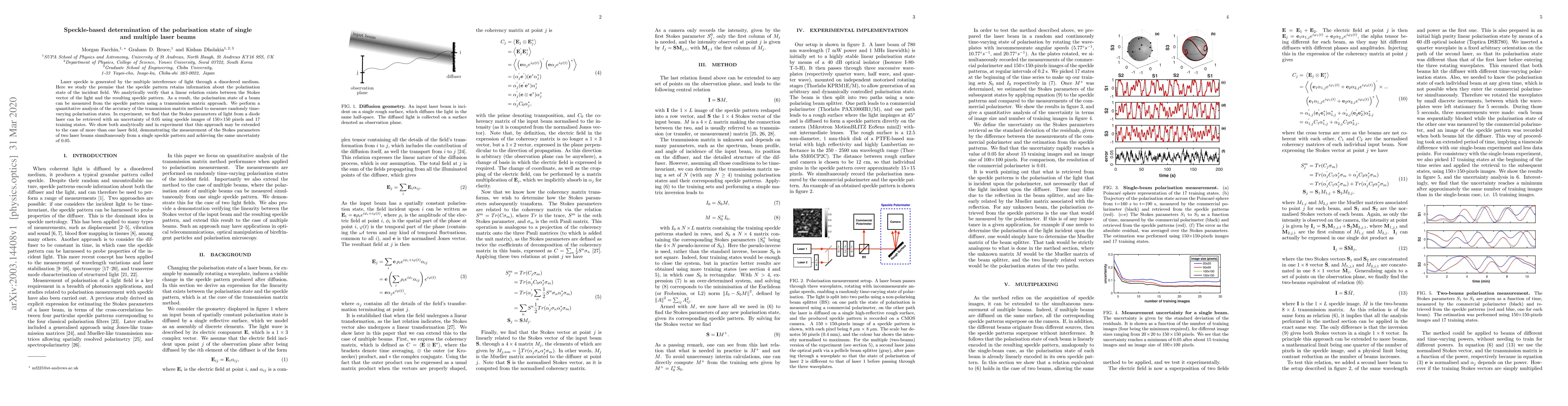 Thumbnail for Speckle-based determination of the polarisation state of single and
  multiple laser beams