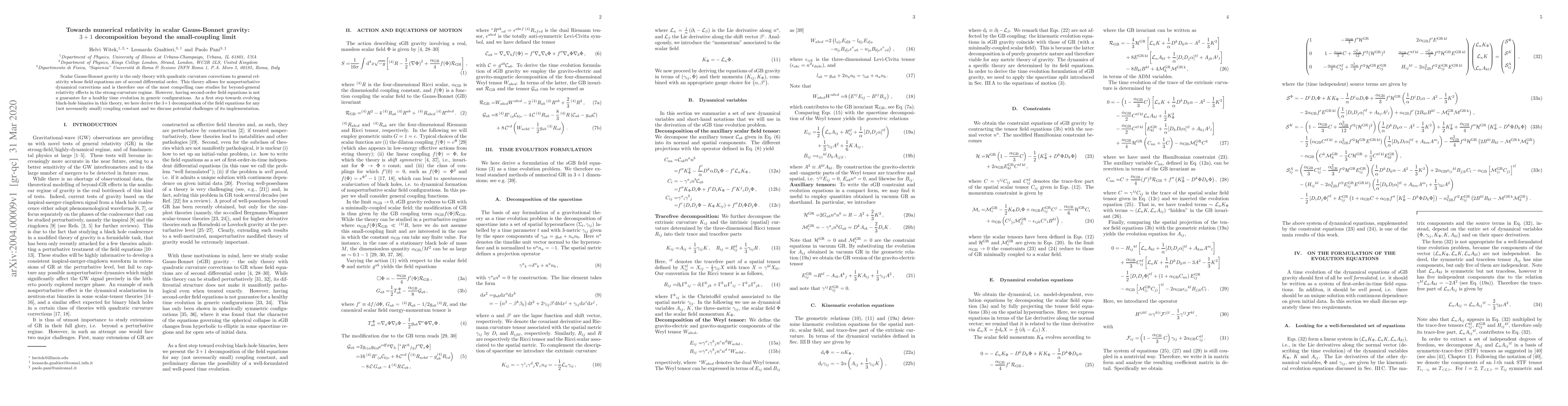 Thumbnail for Towards numerical relativity in scalar Gauss-Bonnet gravity: 3+1
  decomposition beyond the small-coupling limit