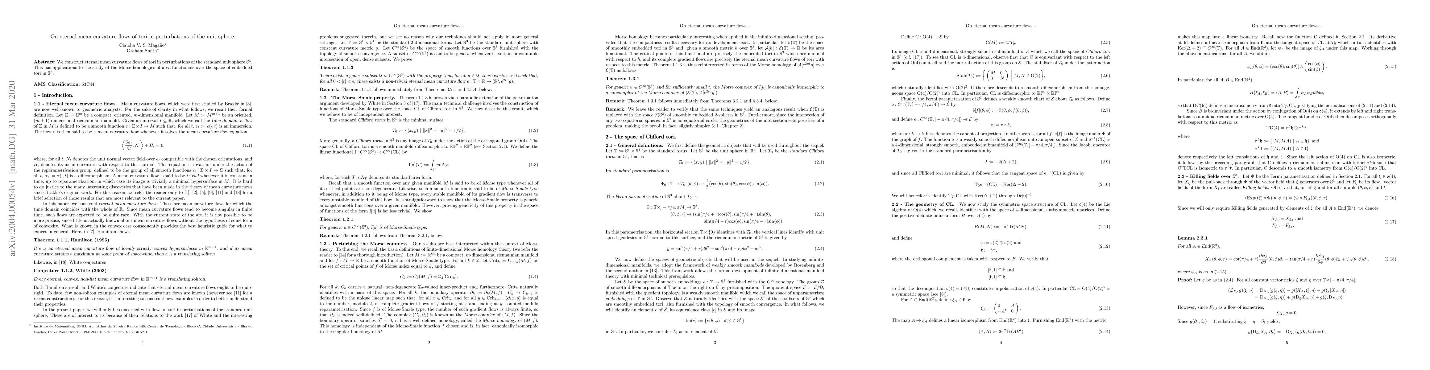 Thumbnail for On eternal mean curvature flows of tori in perturbations of the unit
  sphere