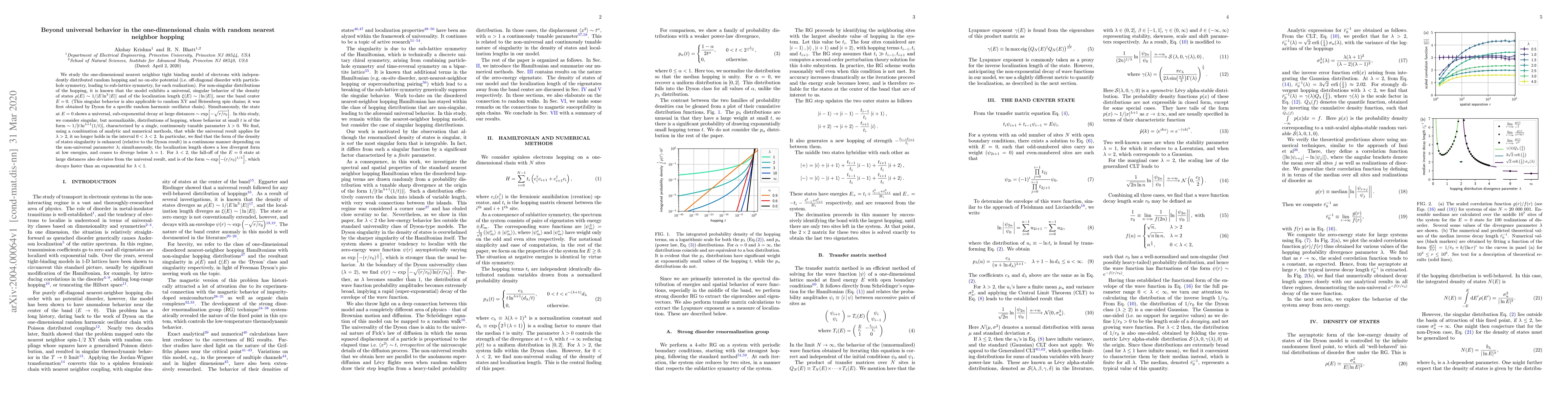 Thumbnail for Beyond universal behavior in the one-dimensional chain with random
  nearest neighbor hopping