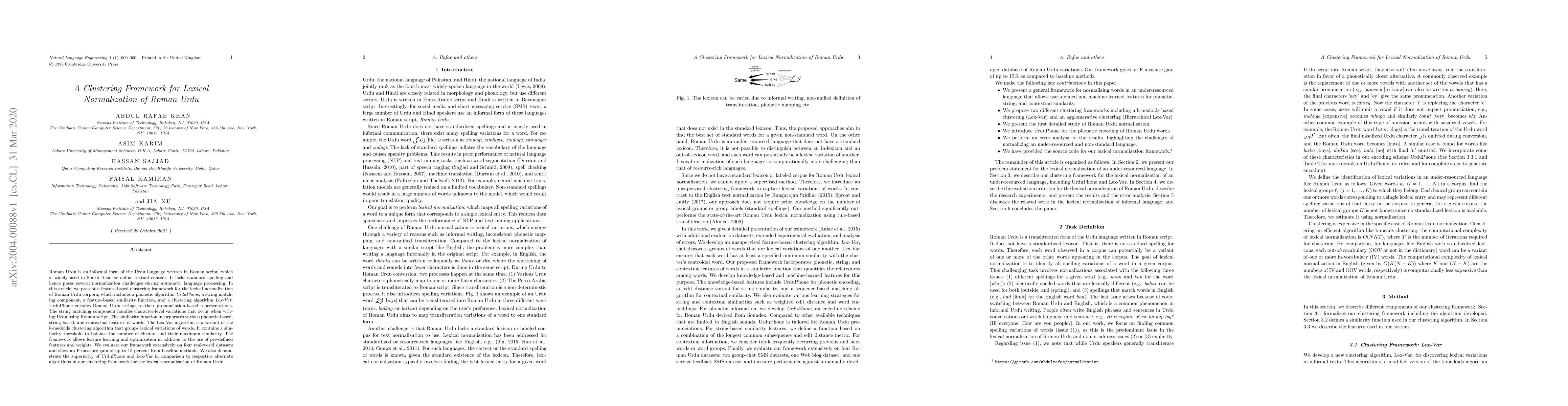 Thumbnail for A Clustering Framework for Lexical Normalization of Roman Urdu