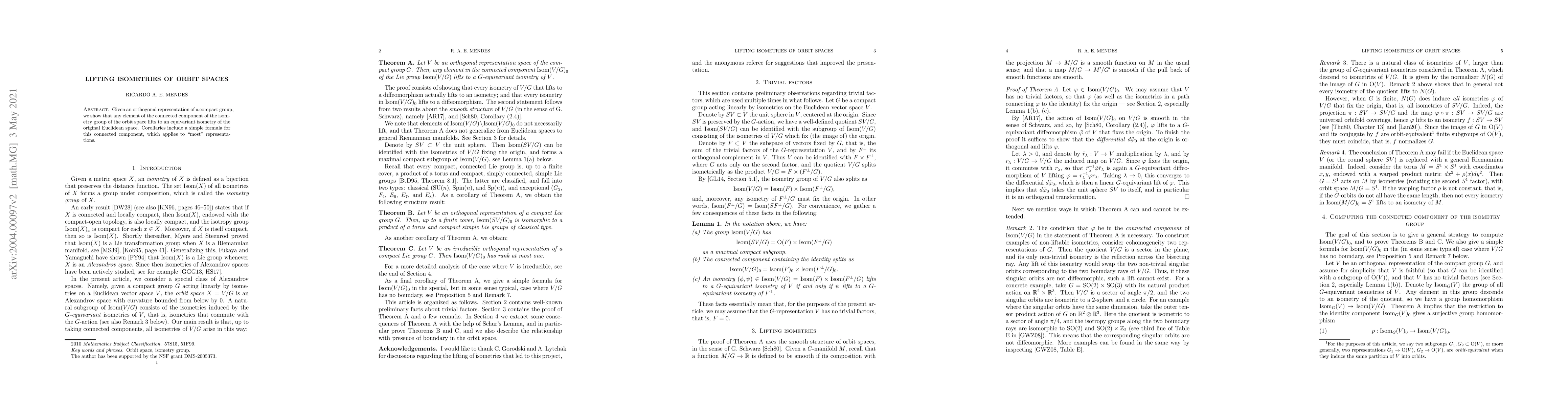 Thumbnail for Lifting isometries of orbit spaces