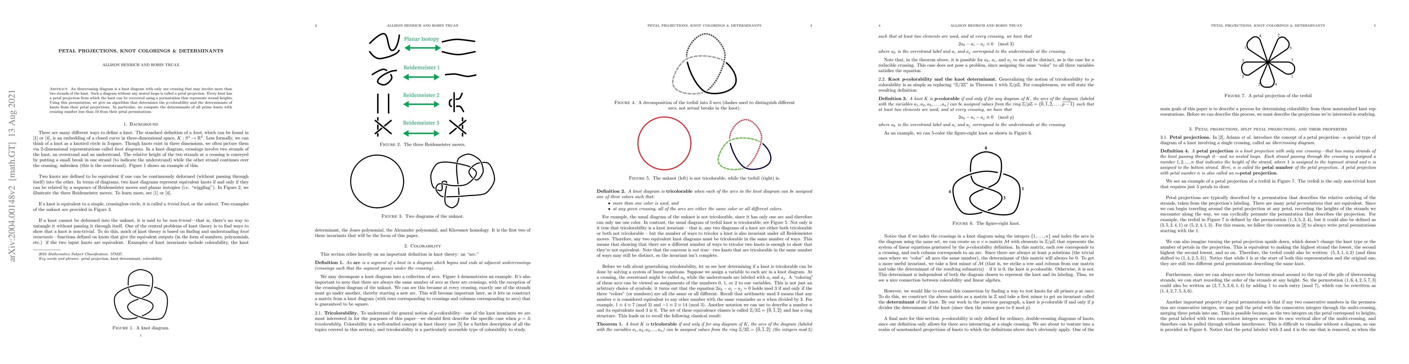 Thumbnail for Petal Projections, Knot Colorings and Determinants