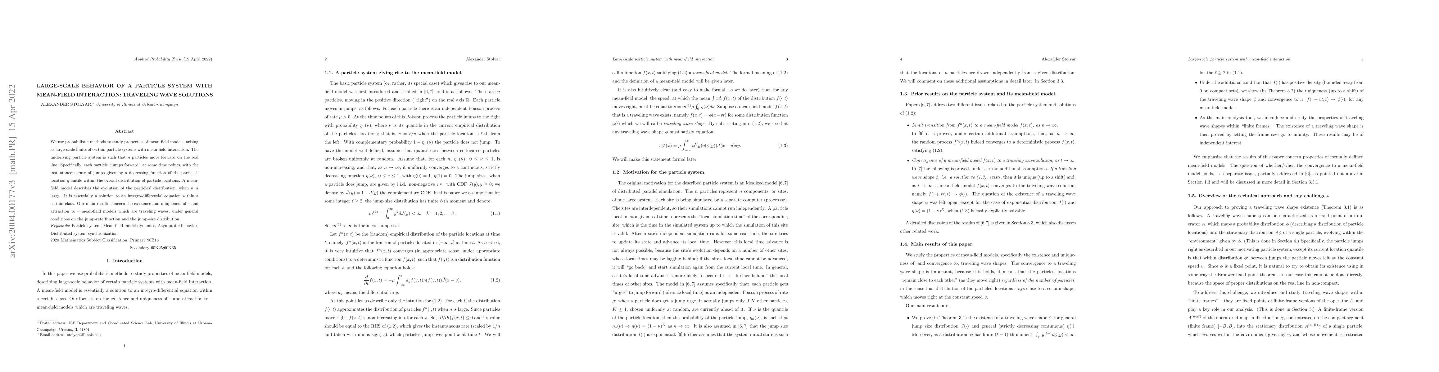 Thumbnail for Large-scale behavior of a particle system with mean-field interaction:
  Traveling wave solutions
