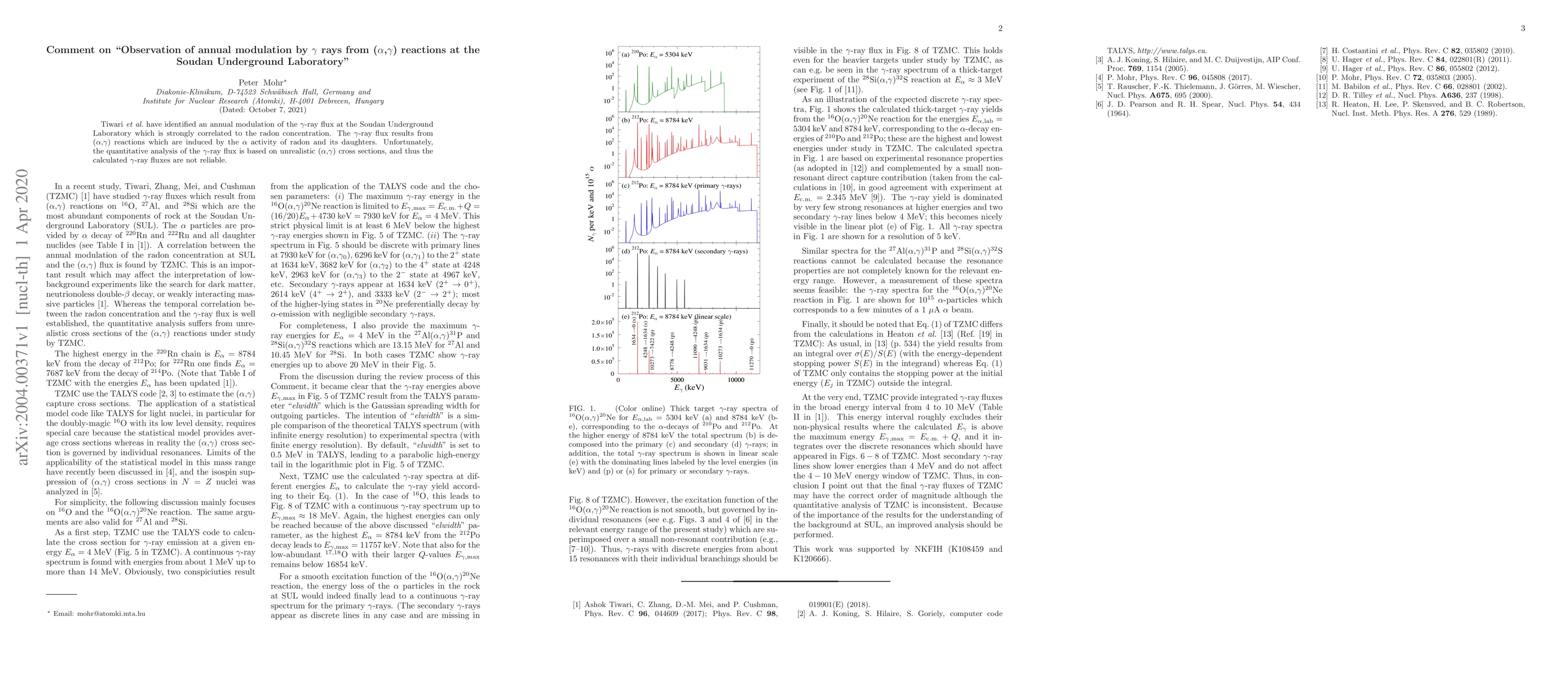 Thumbnail for Comment on "Observation of annual modulation by $\gamma$ rays from
  ($\alpha$,$\gamma$) reactions at the Soudan Underground Laboratory"