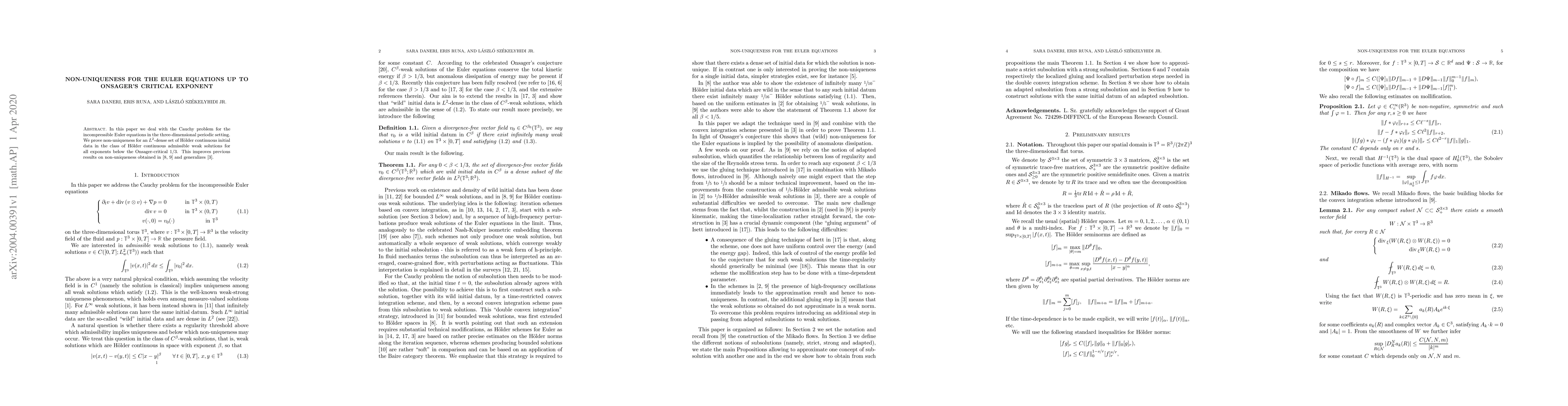 Thumbnail for Non-uniqueness for the Euler equations up to Onsager's critical exponent