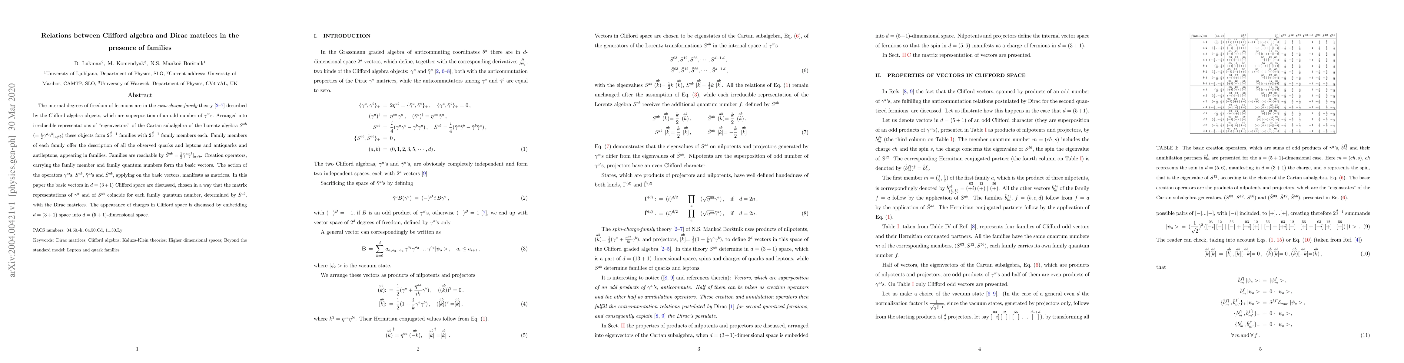 Thumbnail for Relations between Clifford algebra and Dirac matrices in the presence of
  families