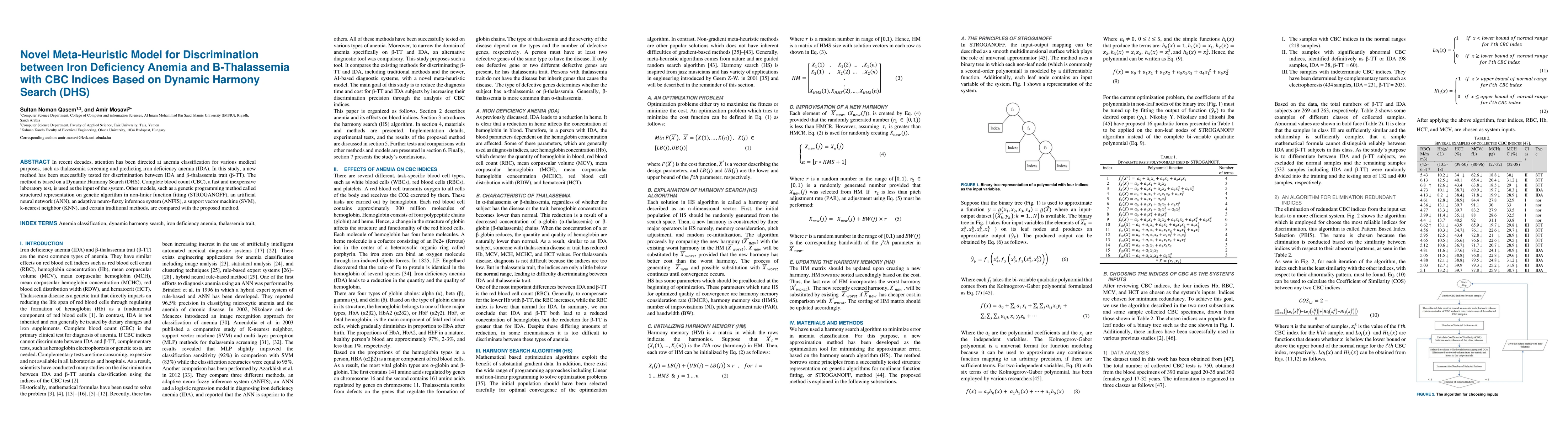 Thumbnail for Novel Meta-Heuristic Model for Discrimination between Iron Deficiency
  Anemia and B-Thalassemia with CBC Indices Based on Dynamic Harmony Search