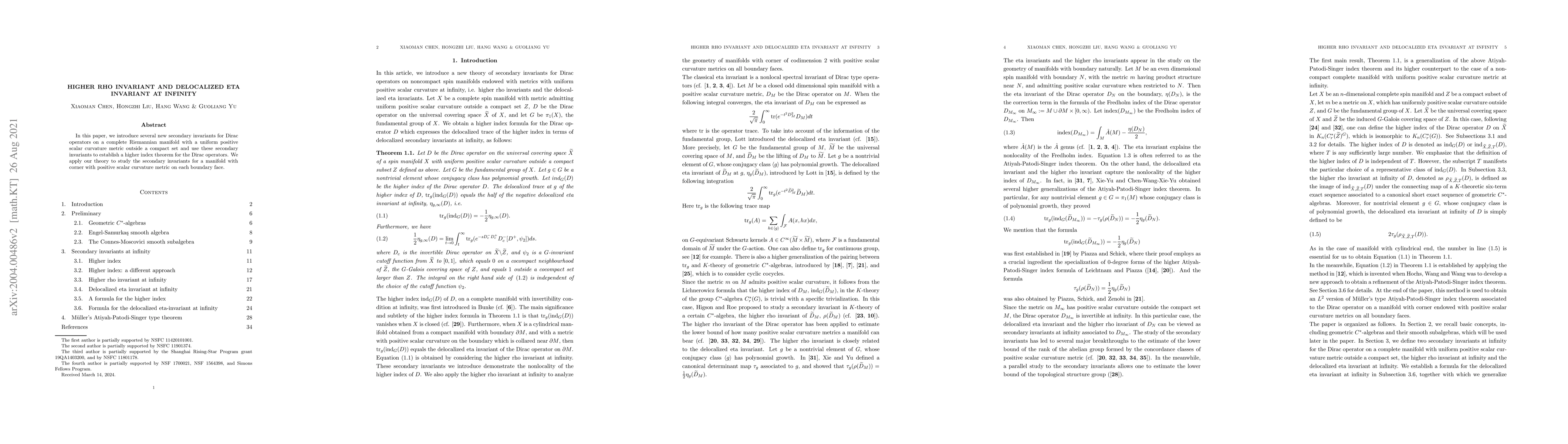 Thumbnail for Higher rho invariant and delocalized eta invariant at infinity
