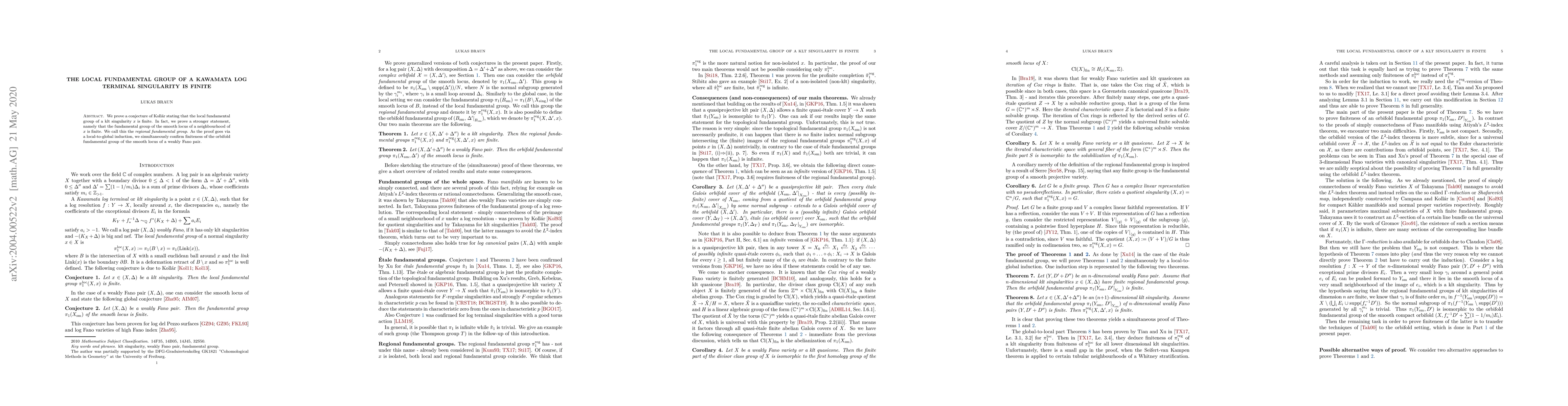 Thumbnail for The local fundamental group of a Kawamata log terminal singularity is
  finite