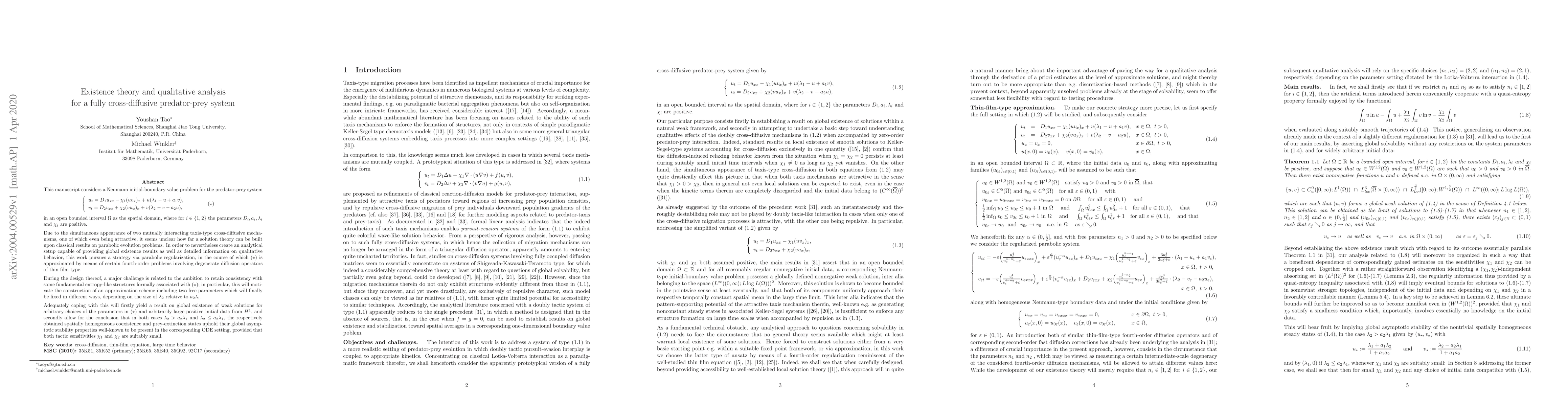 Thumbnail for Existence theory and qualitative analysis for a fully cross-diffusive
  predator-prey system