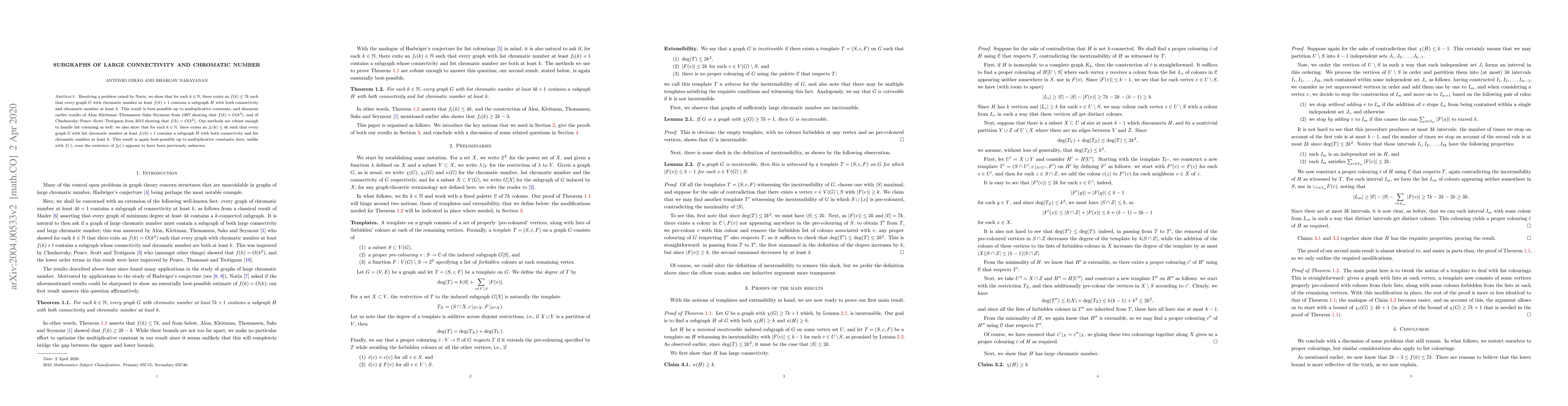 Thumbnail for Subgraphs of large connectivity and chromatic number