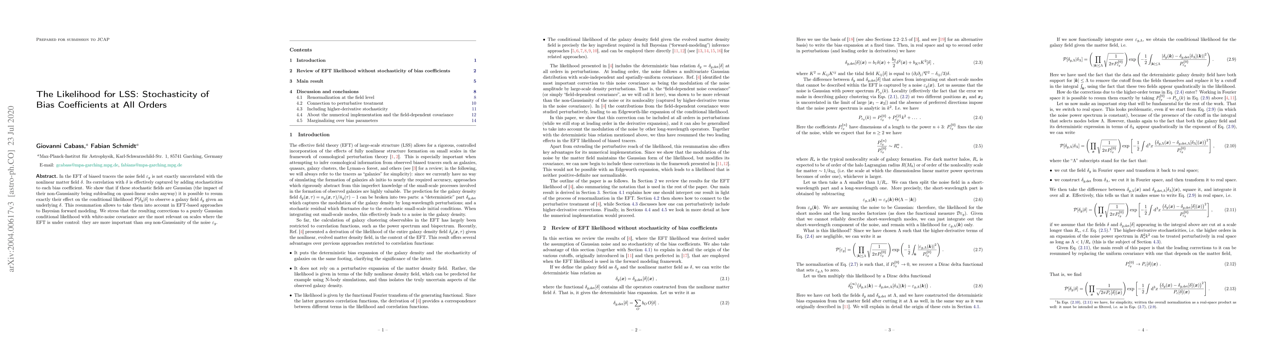 Thumbnail for The Likelihood for LSS: Stochasticity of Bias Coefficients at All Orders